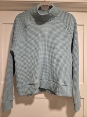The North Face Chabot Waffle Knit Mock Neck Sweater Blue Eclipse M